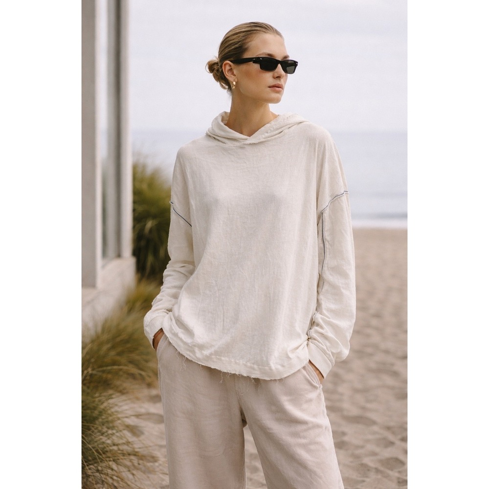 Acne Studios Binita‎ Linen PSS18 Hoodie White XS Made in Italy Distressed Hem